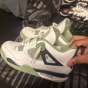 Jordan White and Green High-Top Sneakers